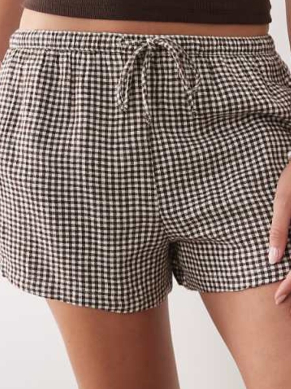 Abercrombie Brown & White Gingham Drawstring Women’s Shorts, SZ L, NWOT